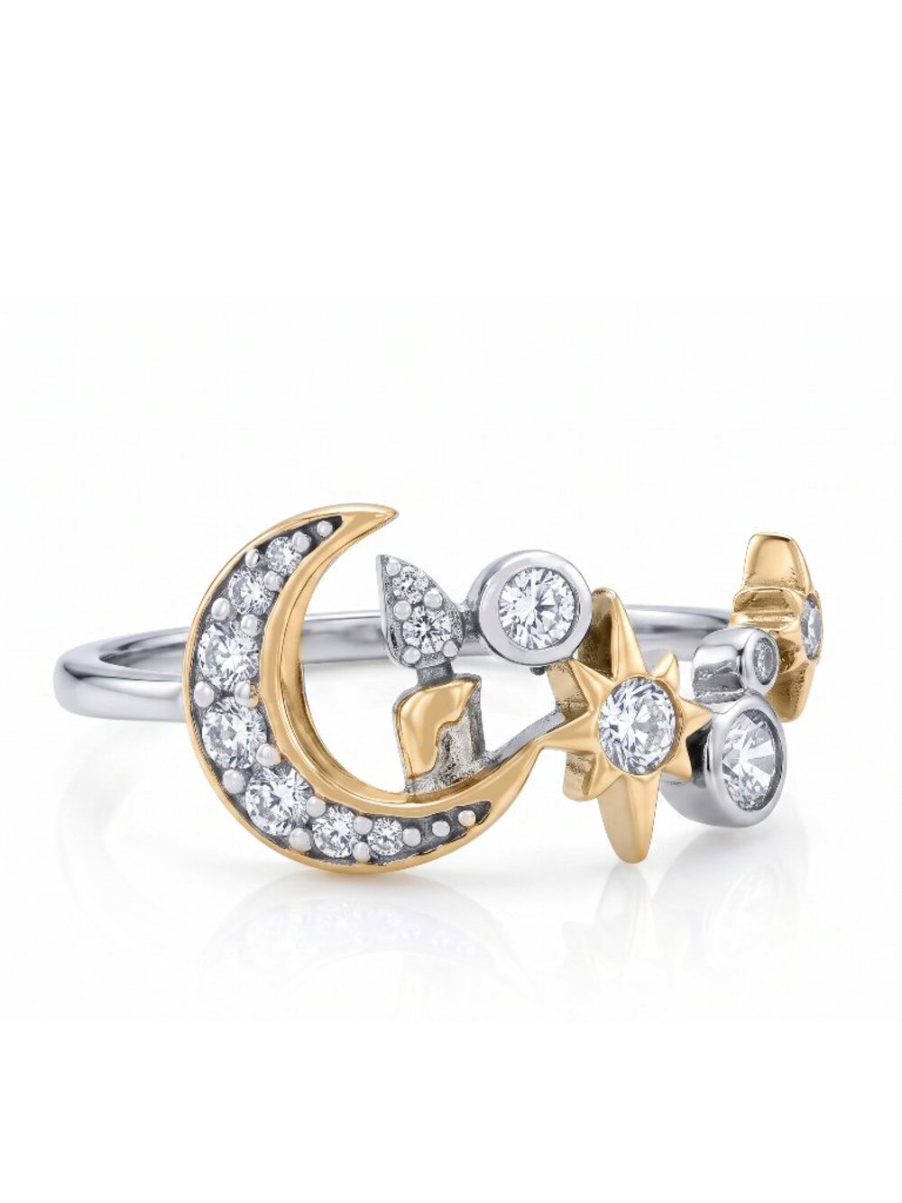 Disney Hocus Pocus Gold Moon and Stars Ring, 925 Sterling Silver